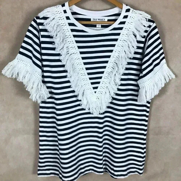 Say What Plus Size Cotton Fringe Striped T-Shirt NEW Size 1X - Picture 2 of 9